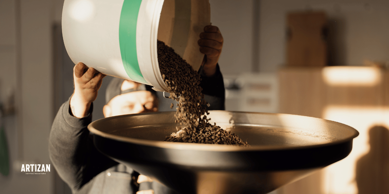 putting coffee beans on a big plate