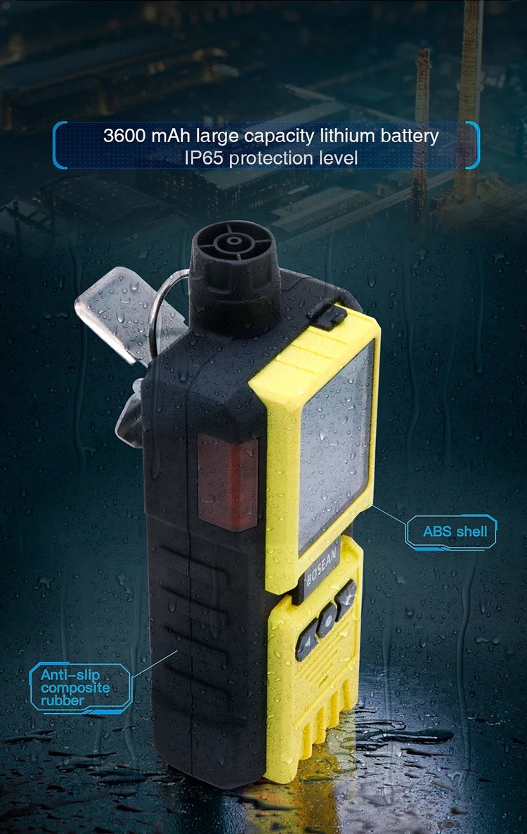 K-600 Portable Single-Gas Detector with Built-in Pump showing its battery features