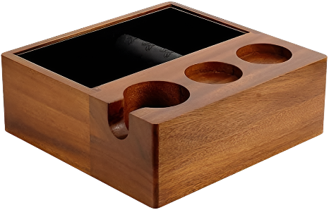 58mm espresso knock box and tamping station, compact design with portafilter holder