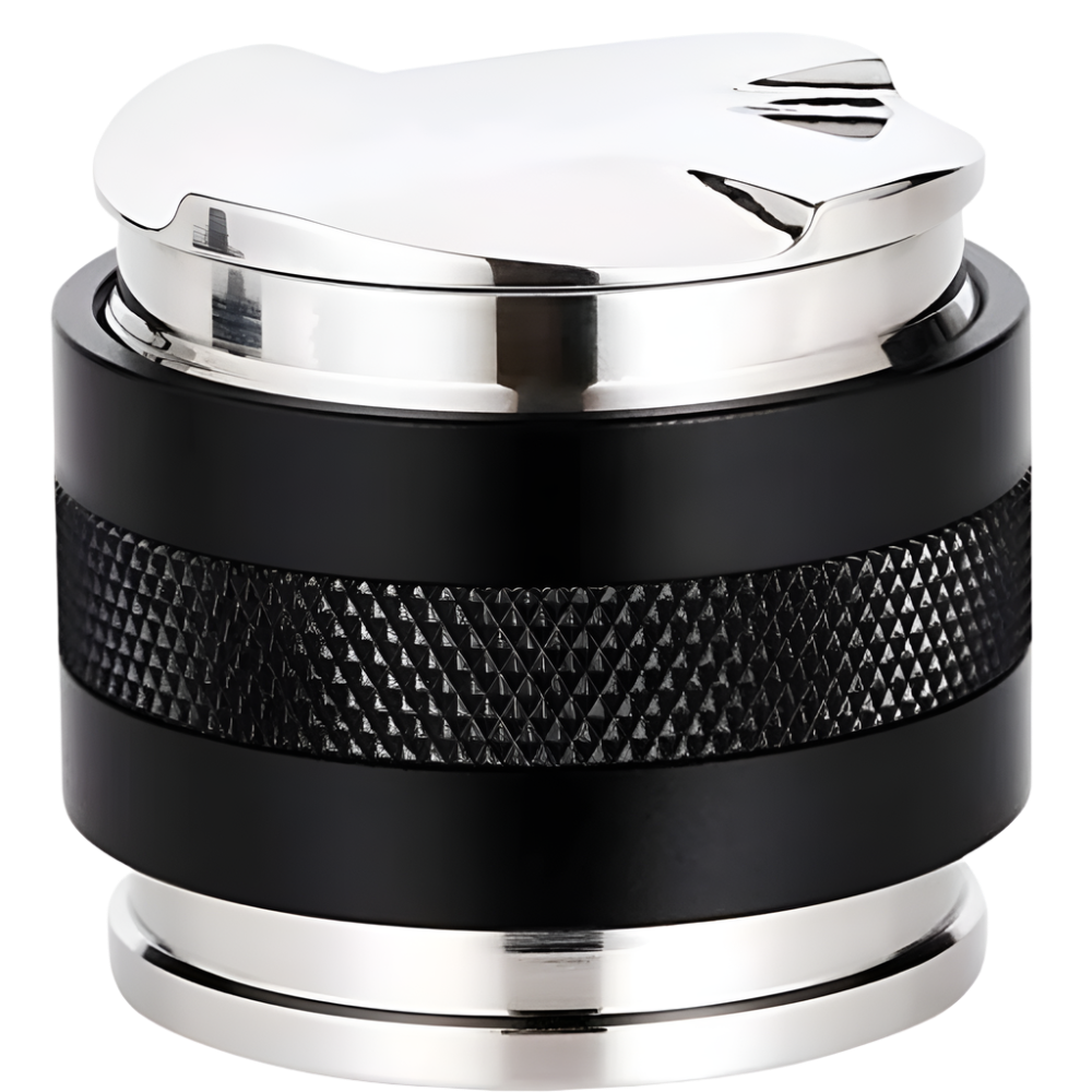 58mm coffee distributor and tamper tool with adjustable depth and built-in leveling indicator