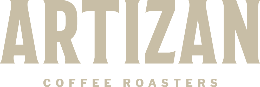 Artizan Coffee Roasters beige logo with bold serif font on a transparent background.