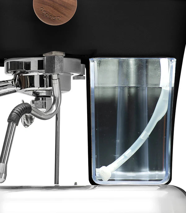 Close-up view of the water reservoir of the Black Ascaso Dream PID Espresso Machine