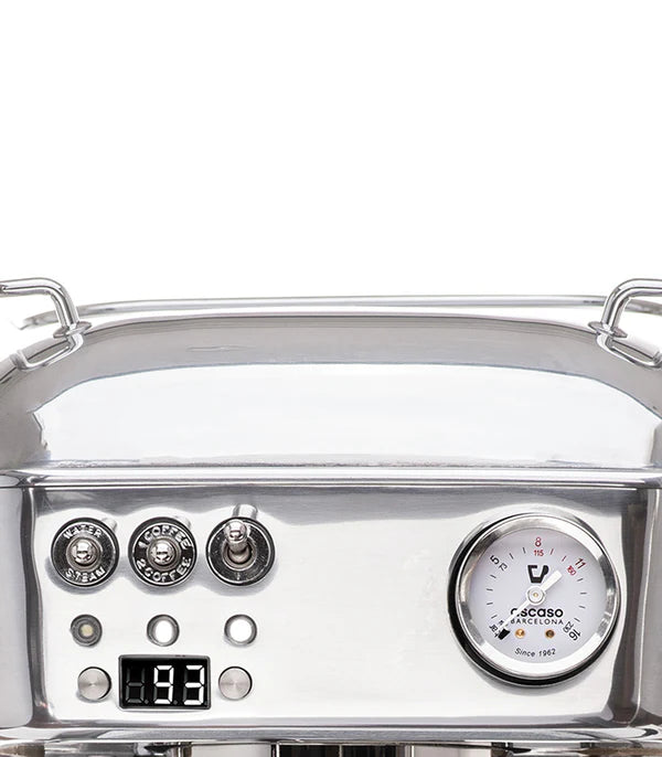 Close-up look of the buttons and gauges of Aluminum Ascaso Dream PID Espresso Machine