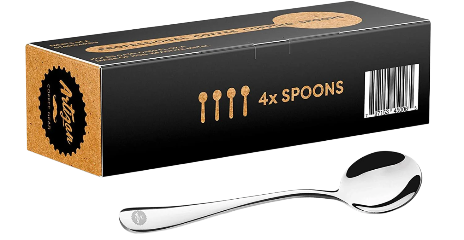 Artizan Coffee Gear professional stainless steel coffee cupping spoon, polished finish, full view