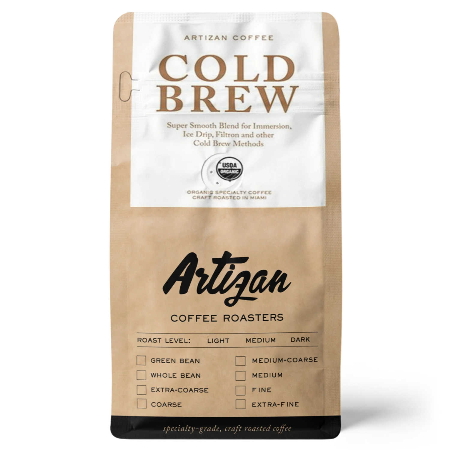 Packaging of Artizan Coffee's Cold Brew blend.