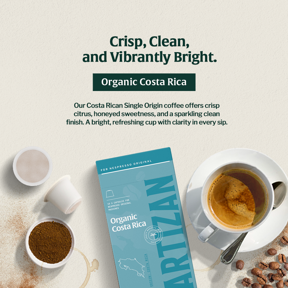 Organic Costa Rica Coffee – Single Origin with citrus, honeyed sweetness, and a clean, bright finish.