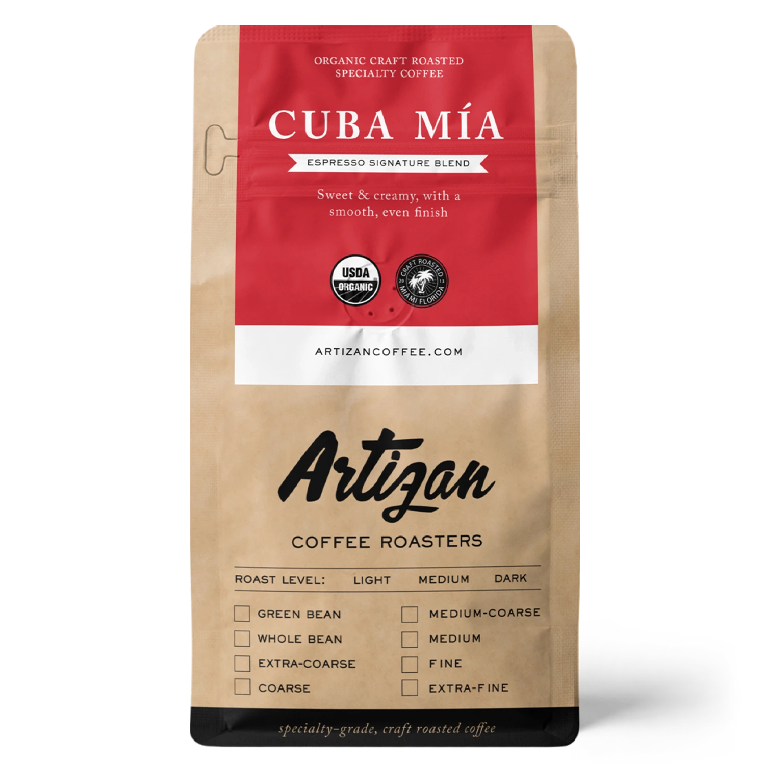 Bag of Cuba Mía organic craft roasted coffee by Artizan Coffee Roasters.