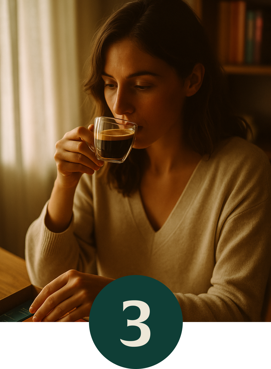 Young woman enjoying a freshly brewed cup of Artizan Organic coffee