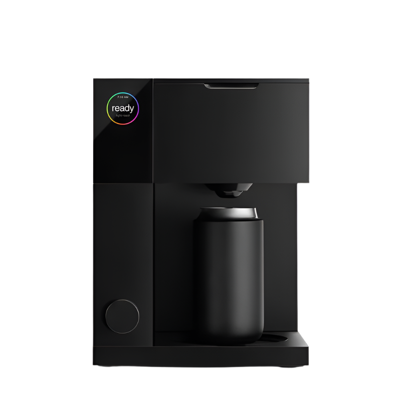 Close-up of Fellow Aiden Precision Coffee Maker digital display showing brew settings for pour-over coffee.