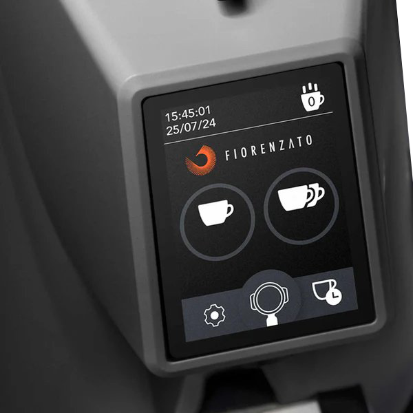 A closer look at the control panel of the black variant of Fiorenzato F4 EVO On Demand Espresso Grinder
