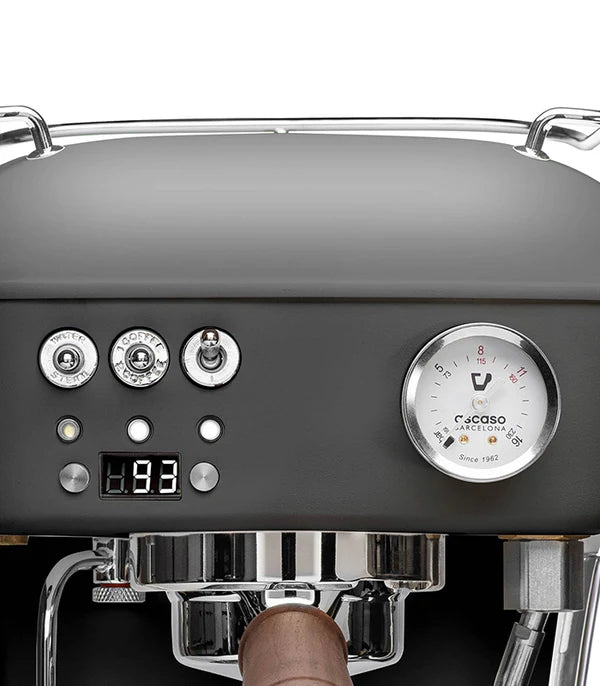 Closer look at the gauges and buttons of Anthracite Version of Ascaso Dream PID Espresso Machine