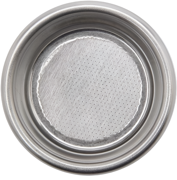 Close-up of Lelit 58mm bottomless filter holder highlighting the chrome group head
