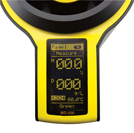 Lighttells MD-500 coffee analyzer angled side view showing compact design and control buttons