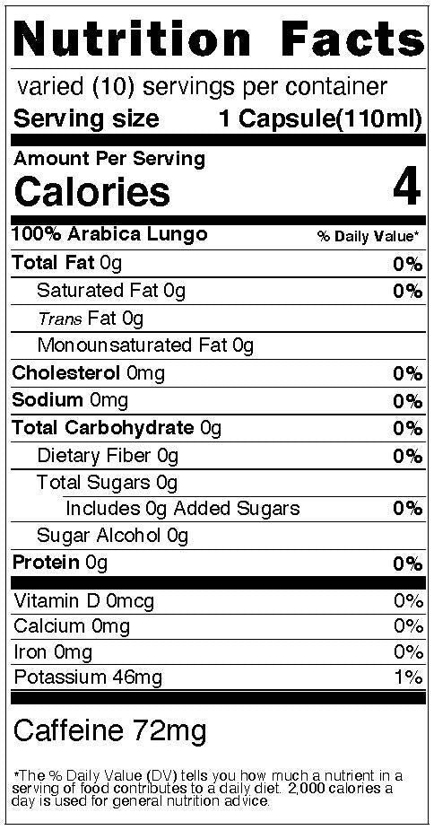 An Image of Nutrition Facts of Organic Brazil Home Compostable Coffee Pods for Nespresso Original Machines.