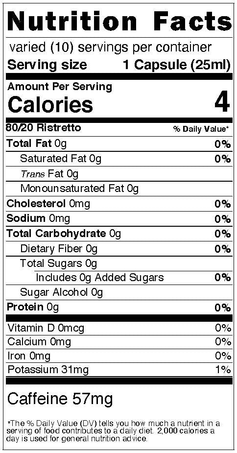 An Image of Nutrition Facts of Organic Cuba MIa Home Compostable Coffee Pods for Nespresso Original Machines.