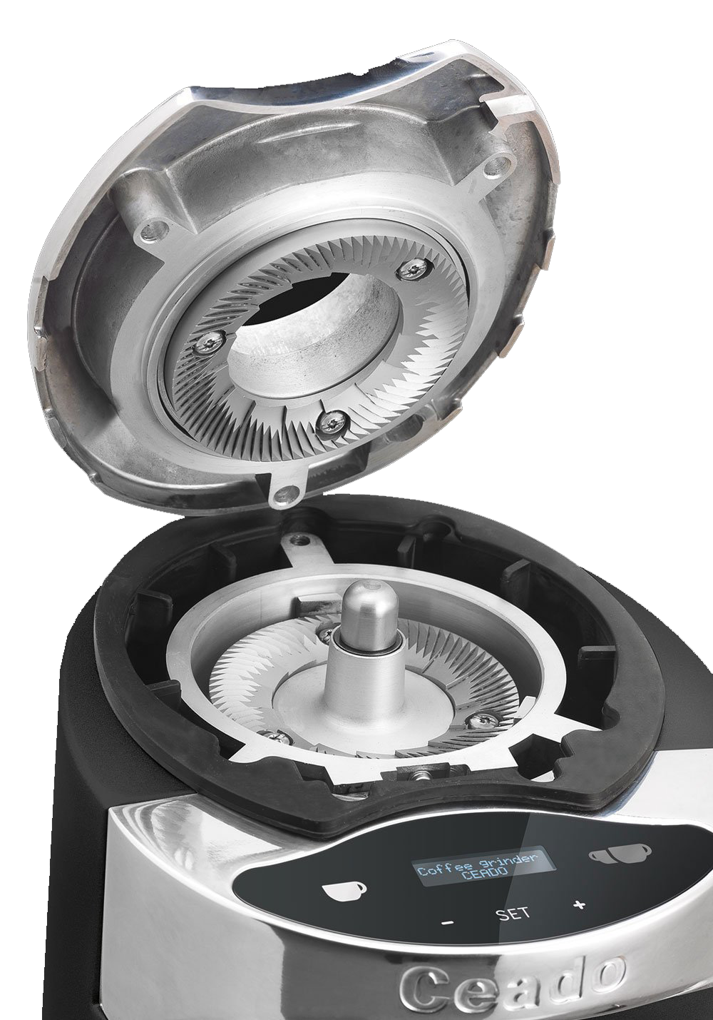 A closer look at the top part of Ceado E37S On Demand Grinder