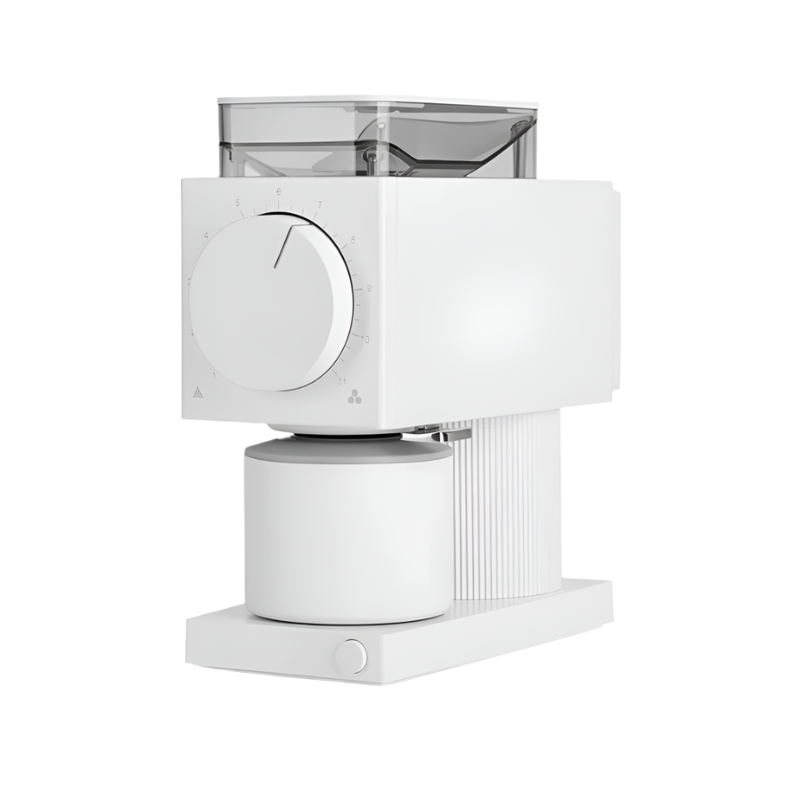 Angled front image of white variant Ode Brew Grinder Gen 2