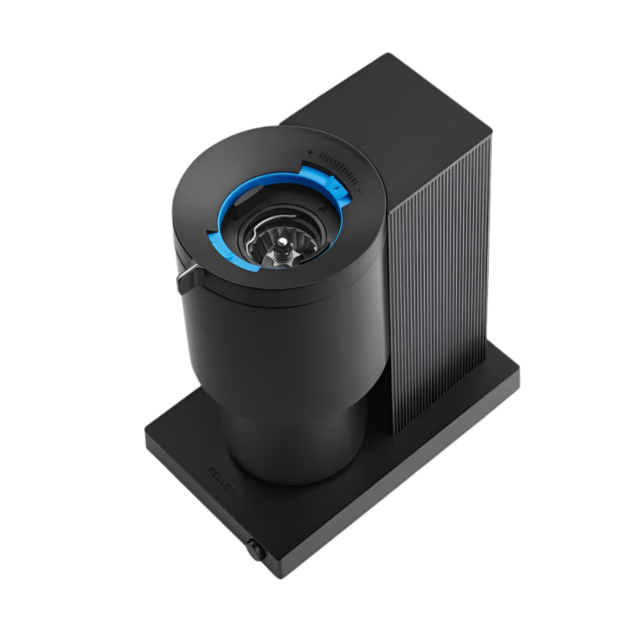 Angled top image of black variant Opus Conical Burr Grinder