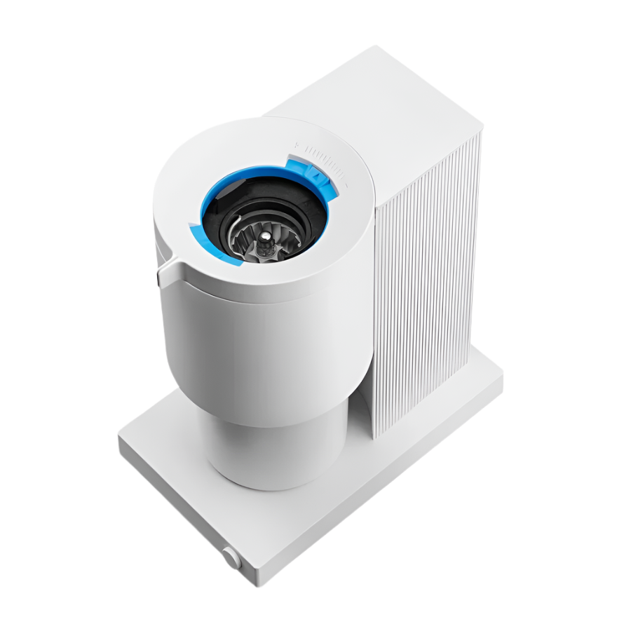 Top angled image of white variant Opus Conical Burr Grinder