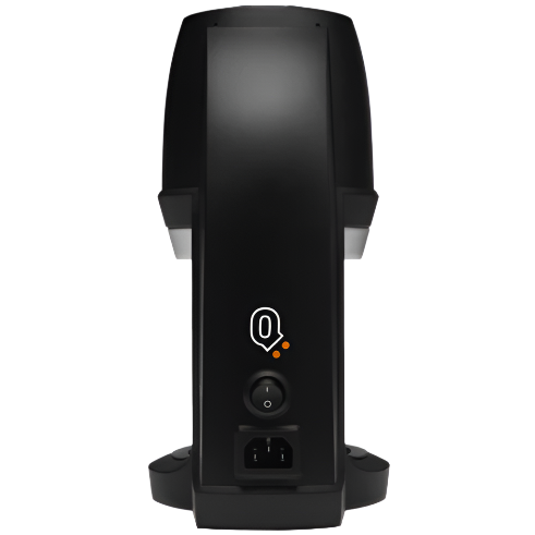Rear view of Puqpress Q2 Automatic Coffee Tamper in black with visible power cable and back panel details.
