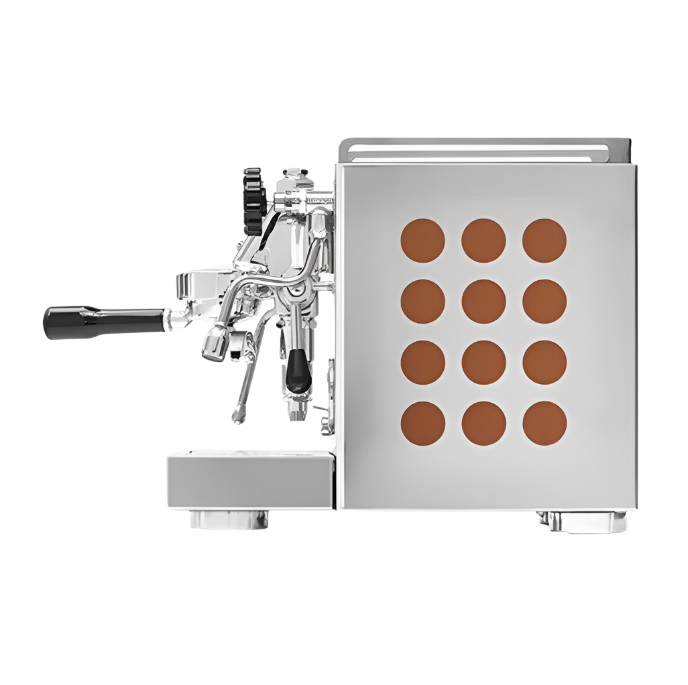Full left side image of the copper side panel variant Rocket Appartamento Espresso Machine