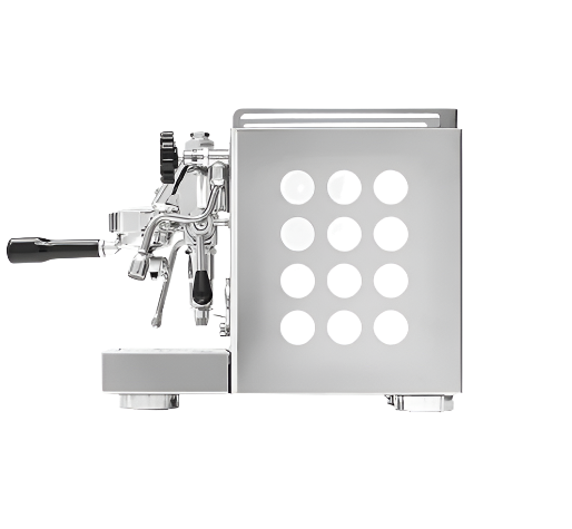 Full left side view of the white side panel variant of Rocket Appartamento Espresso Machine