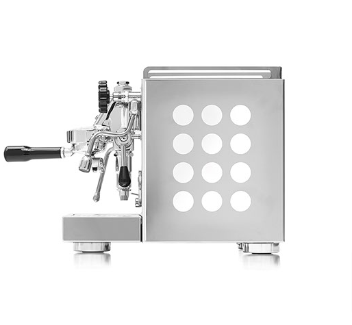 Full left side view of the white side panel variant of Rocket Appartamento Espresso Machine