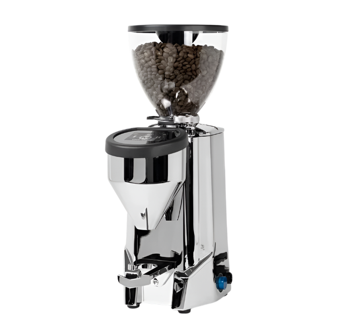Angled Front image of Chrome Variant Rocket Espresso Fausto Touch Espresso Grinder