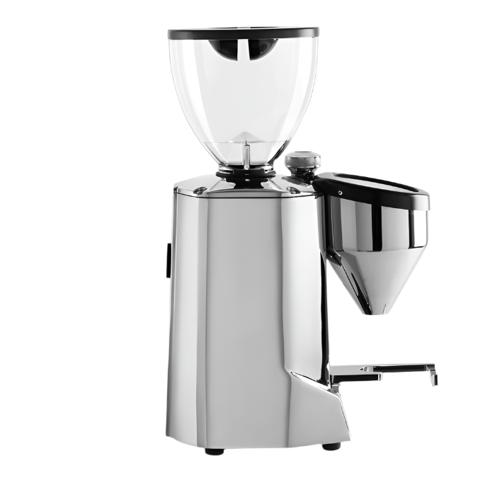 Full right side image of chrome variant Rocket Espresso Fausto Touch Espresso Grinder