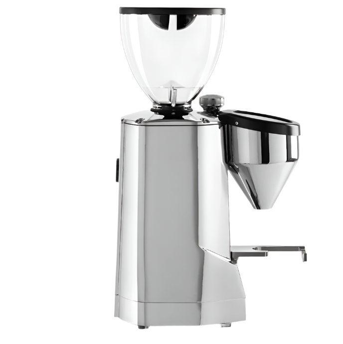 Full right side image of chrome variant Rocket Espresso Super Fausto Commercial Grinder
