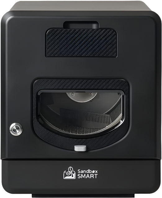 Sandbox Smart R2 Coffee Roaster angled view showcasing compact modern design.