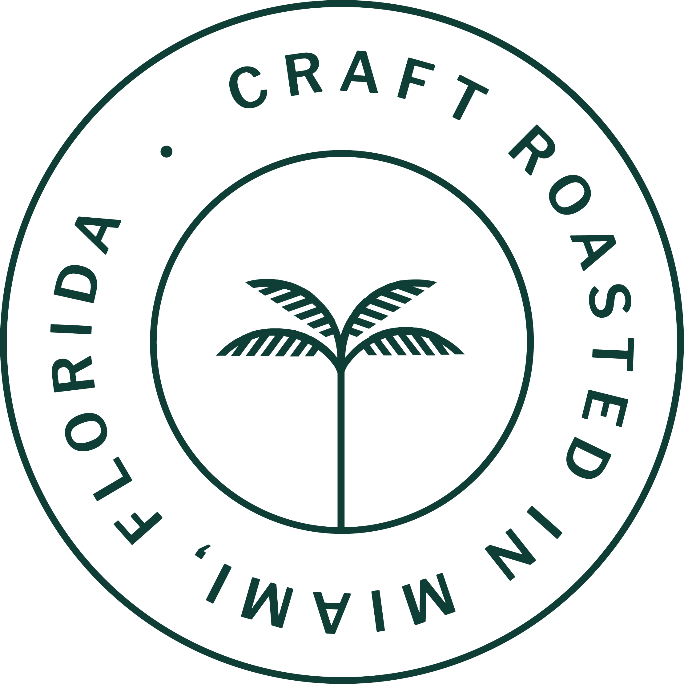 Craft roasted coffee seal with palm tree logo – Miami, Florida