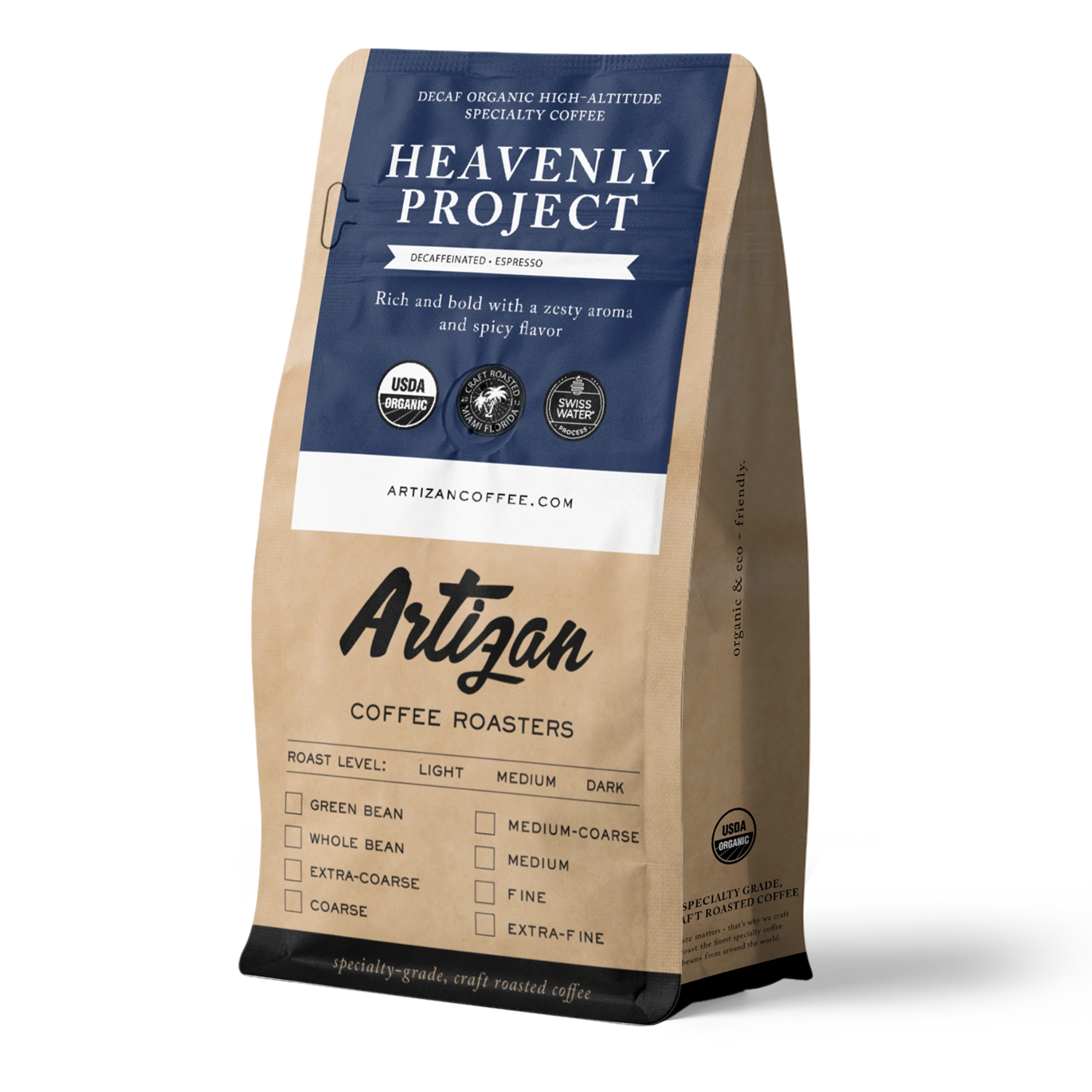 Bag of Heavenly Project coffee by Artizan Coffee Roasters, featuring a rich and spicy flavor profile.