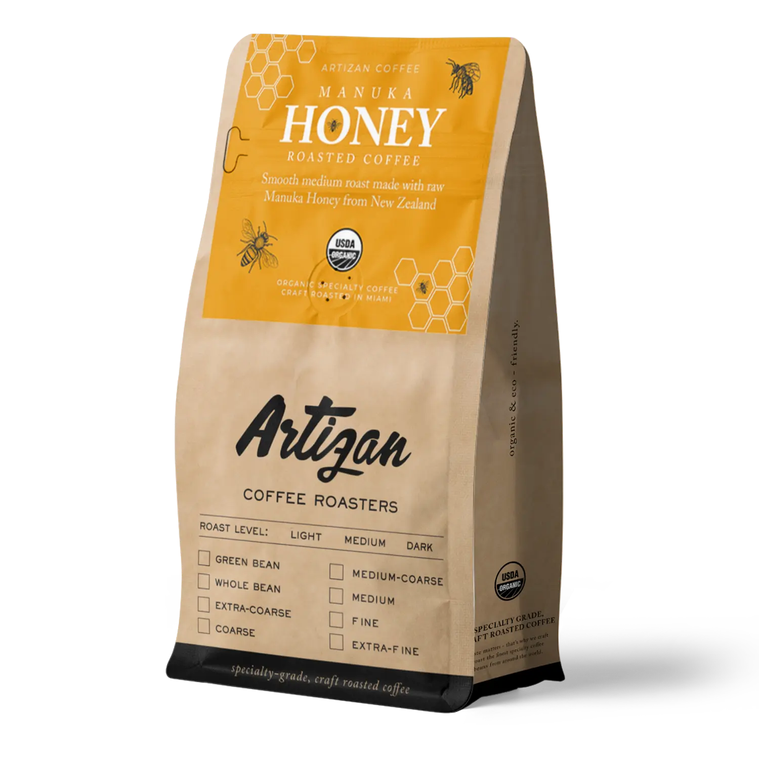 Bag of artisan Manuka honey roasted coffee from Artizan Coffee Roasters