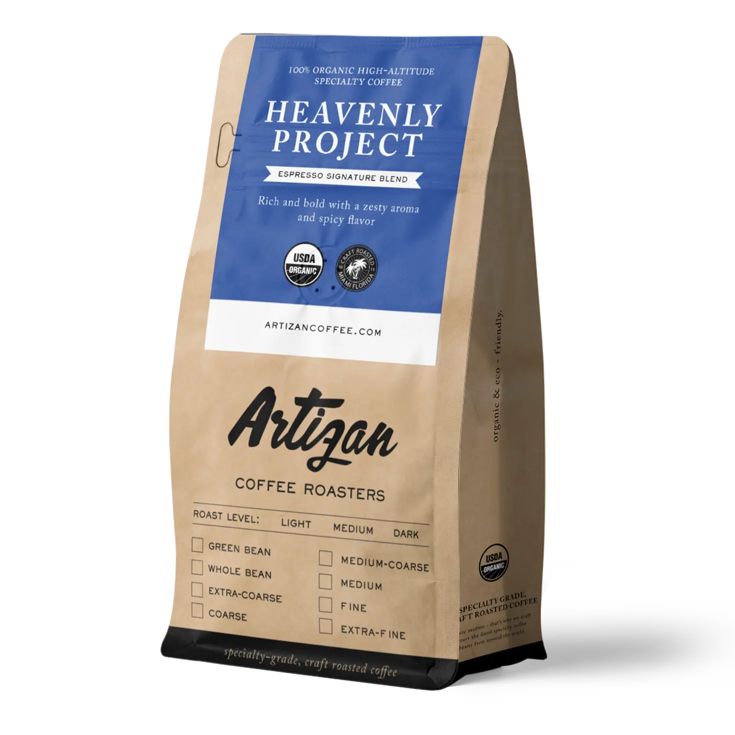 Coffee bag for Heavenly Project blend from Artizan Coffee Roasters