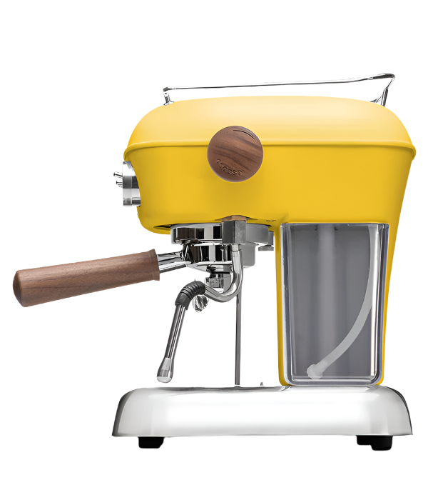 Full left side of Yellow Edition Ascaso Dream PID Espresso Machine