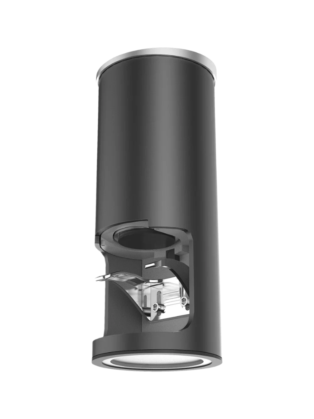 Bottom view of Cinoart PT2 automatic coffee tamper in black with tamper base visible