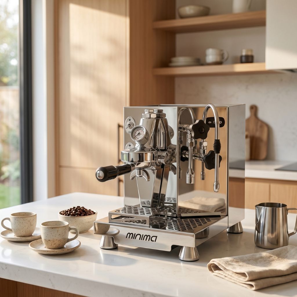 acs minima machine placed in the counter with cup and coffee beans