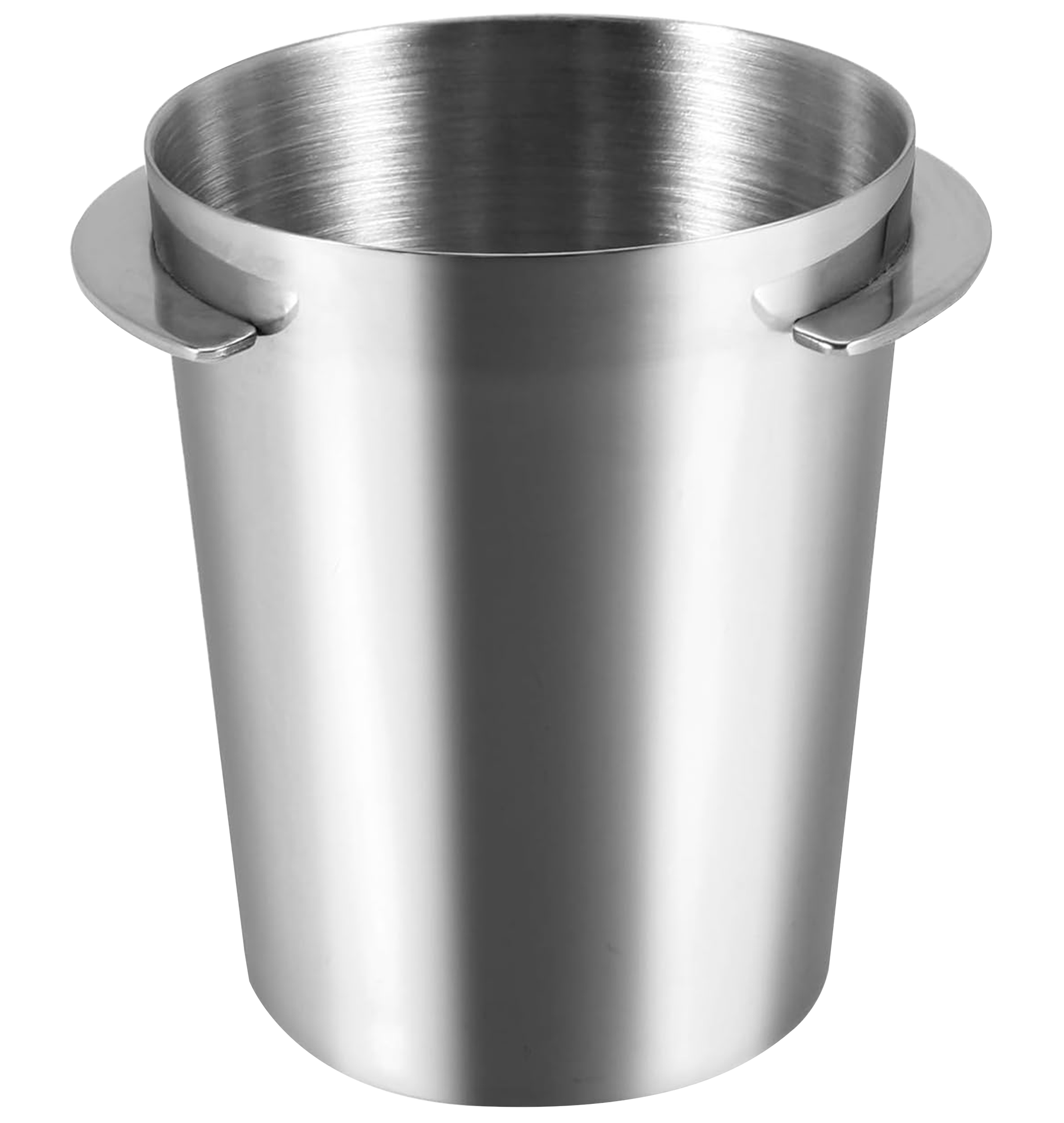 stainless steel espresso dosing cup for portafilter, durable coffee powder container with dual handles for mess-free transfer