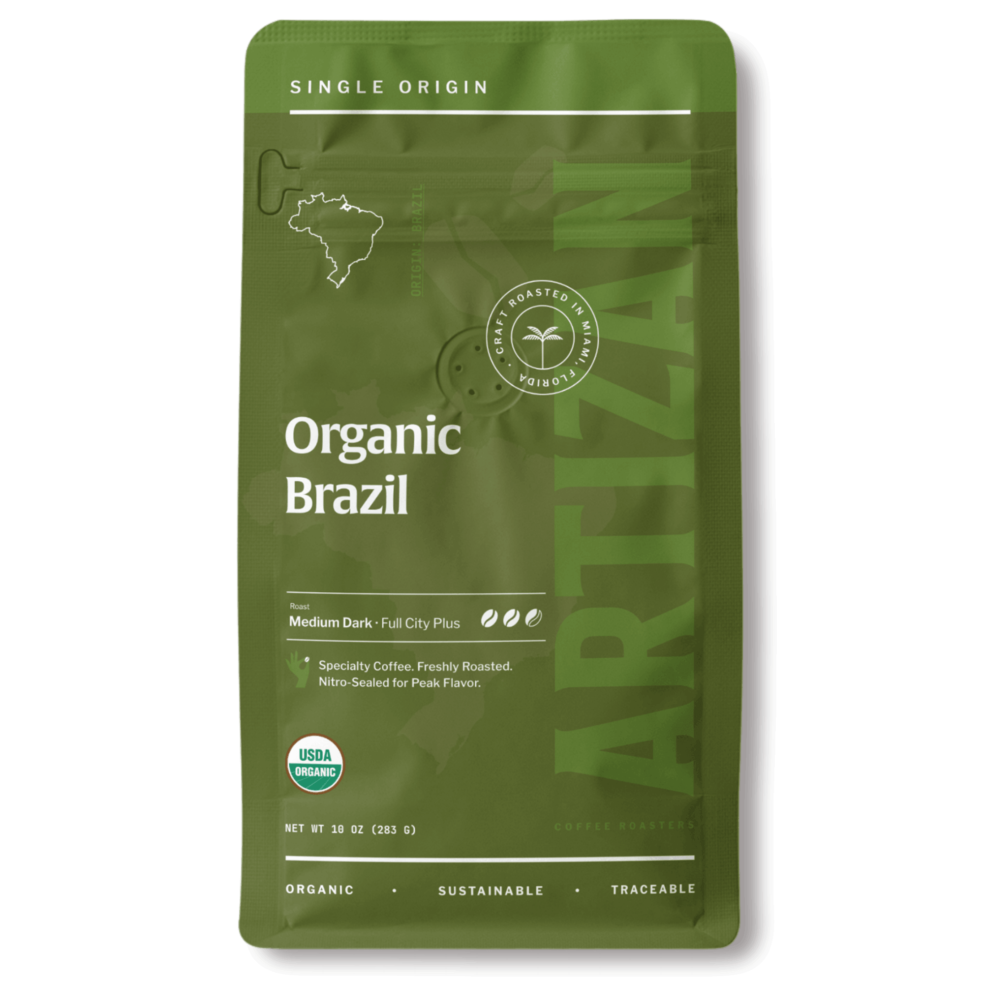 artizan organic brazil whole beans & ground coffee front 1x1