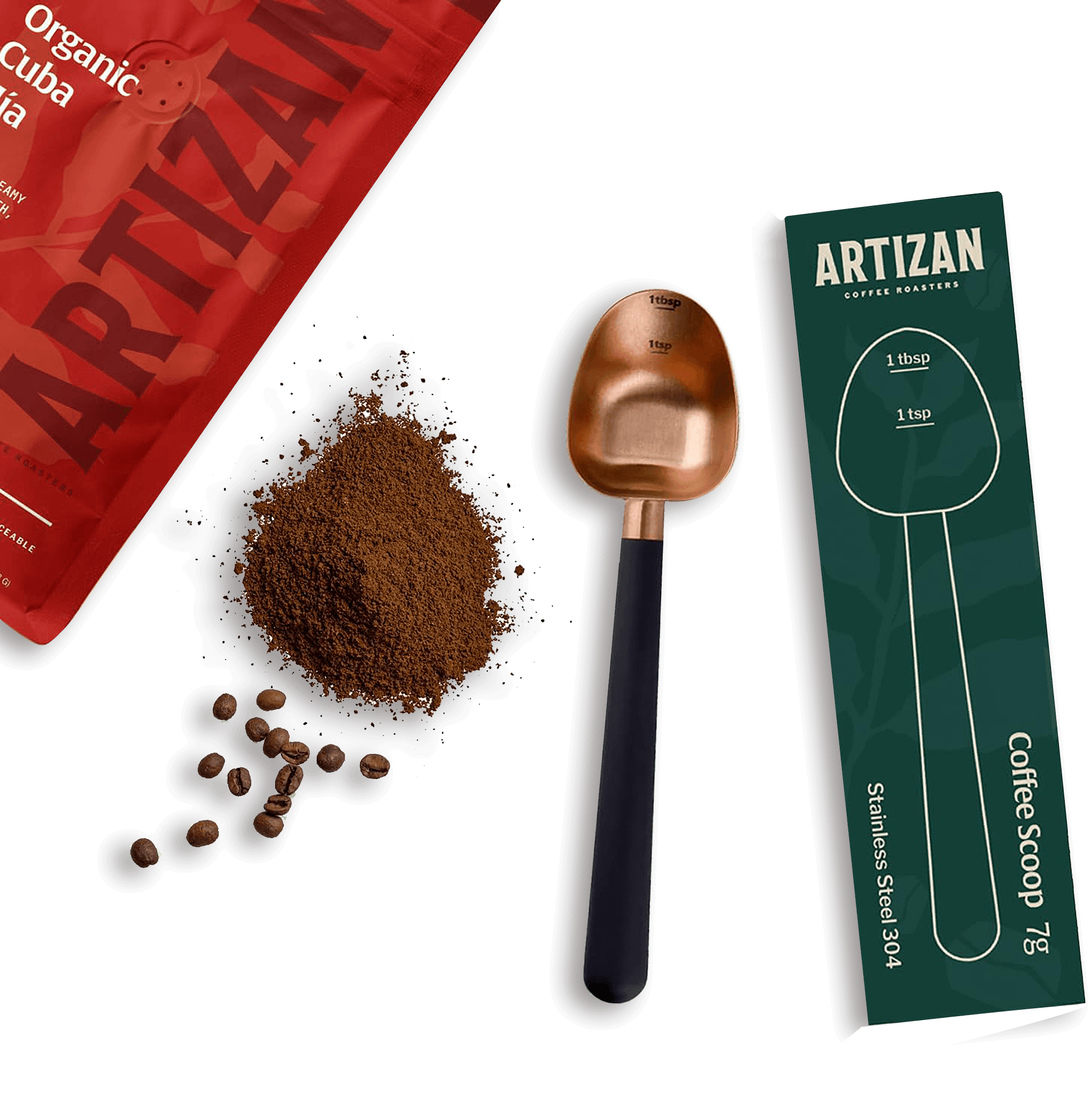 Close-up of rose gold long handle coffee spoon – 7g espresso measuring scoop