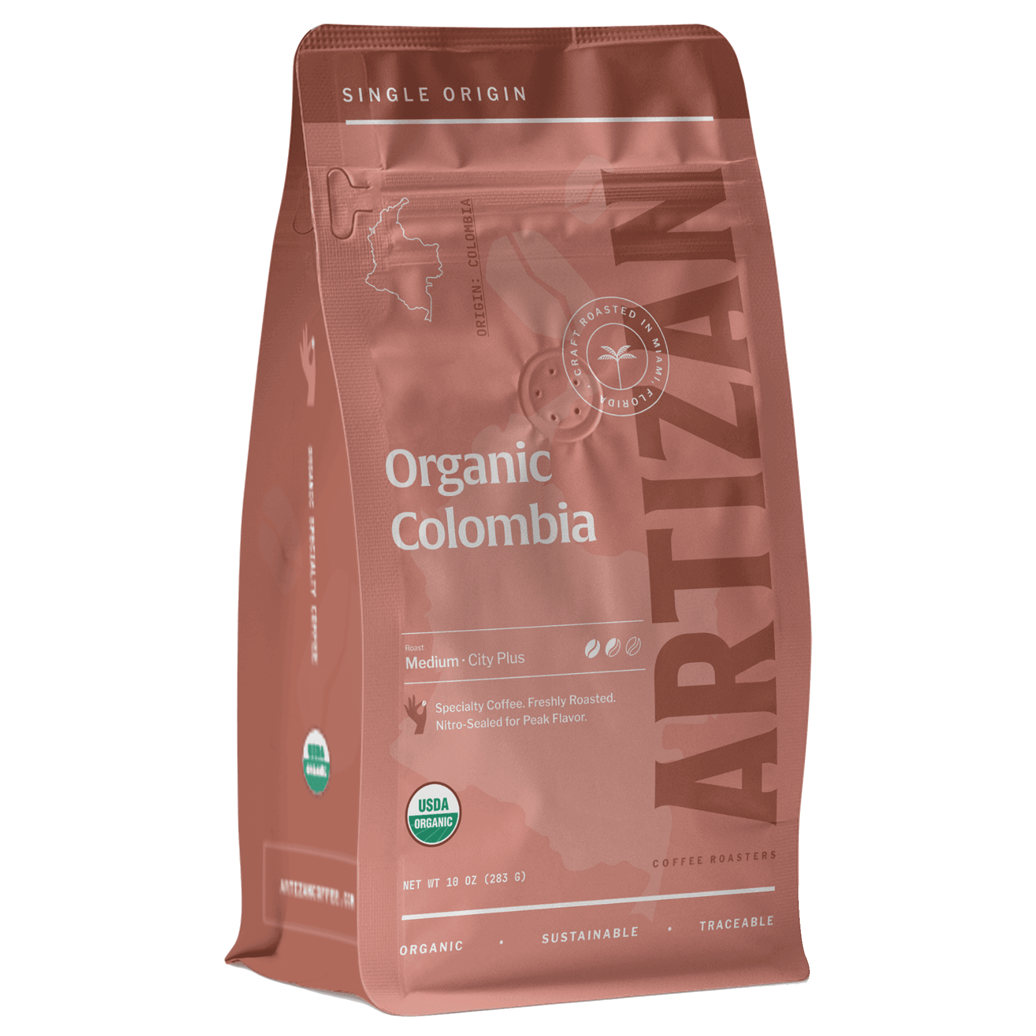 artizan Organic Colombia organic whole bean coffee 3D