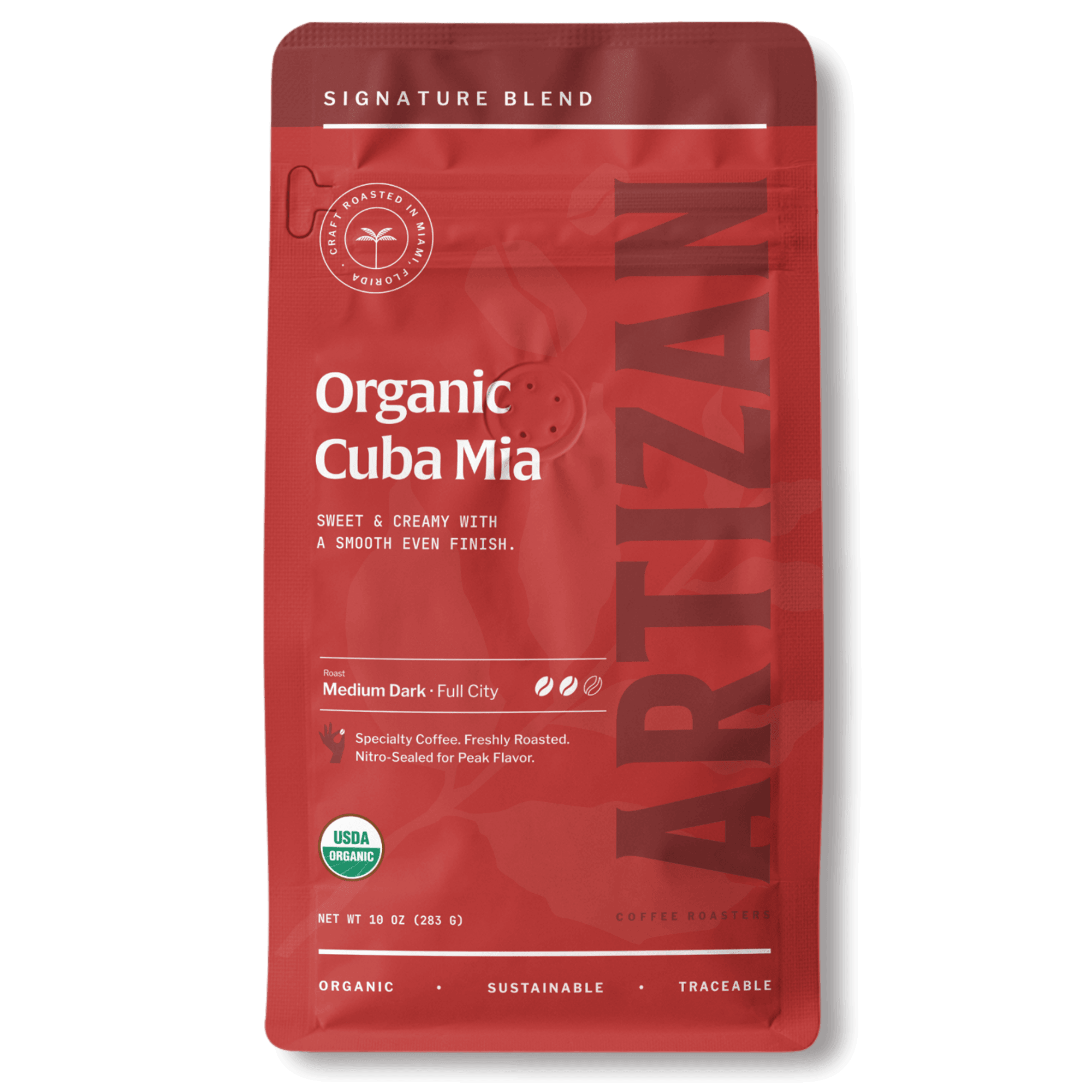 artizan organic cuba mia whole beans & ground coffee front 1x1