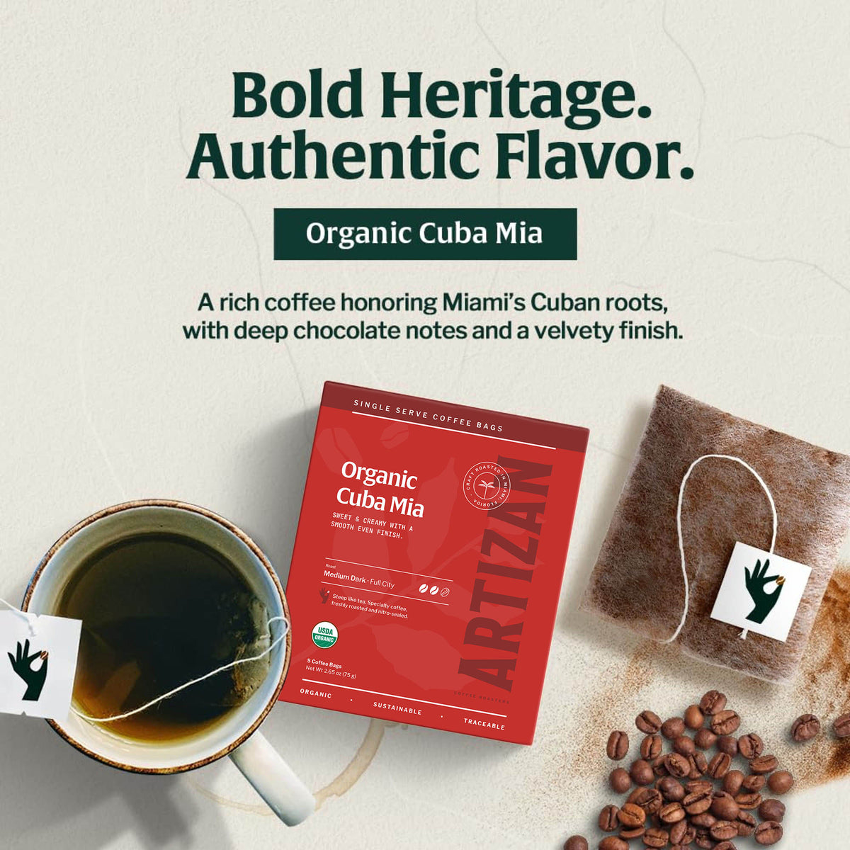 Cuba Mia single-origin specialty coffee singles 5-pack, detail view