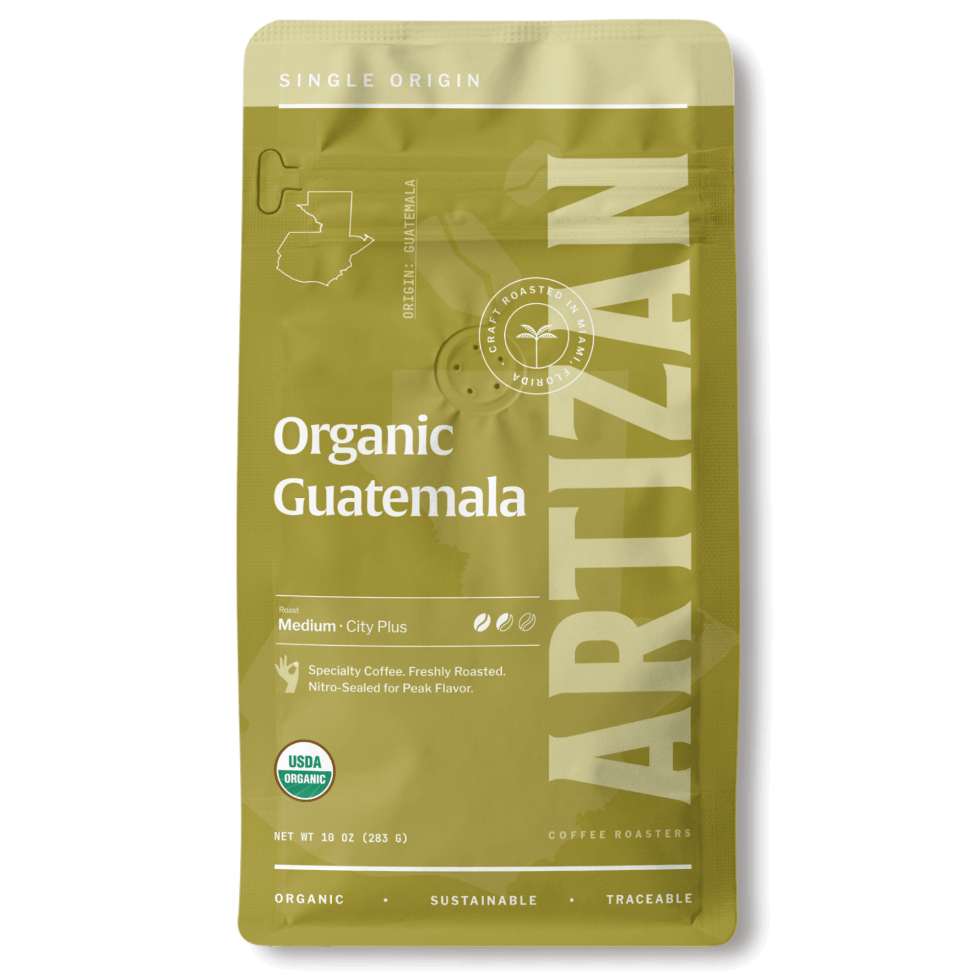 artizan organic guatemala whole beans & ground coffee front 1x1