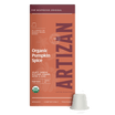 Artizan Organic Pumpkin Spice espresso capsules for Nespresso Original, with one capsule beside the orange box.