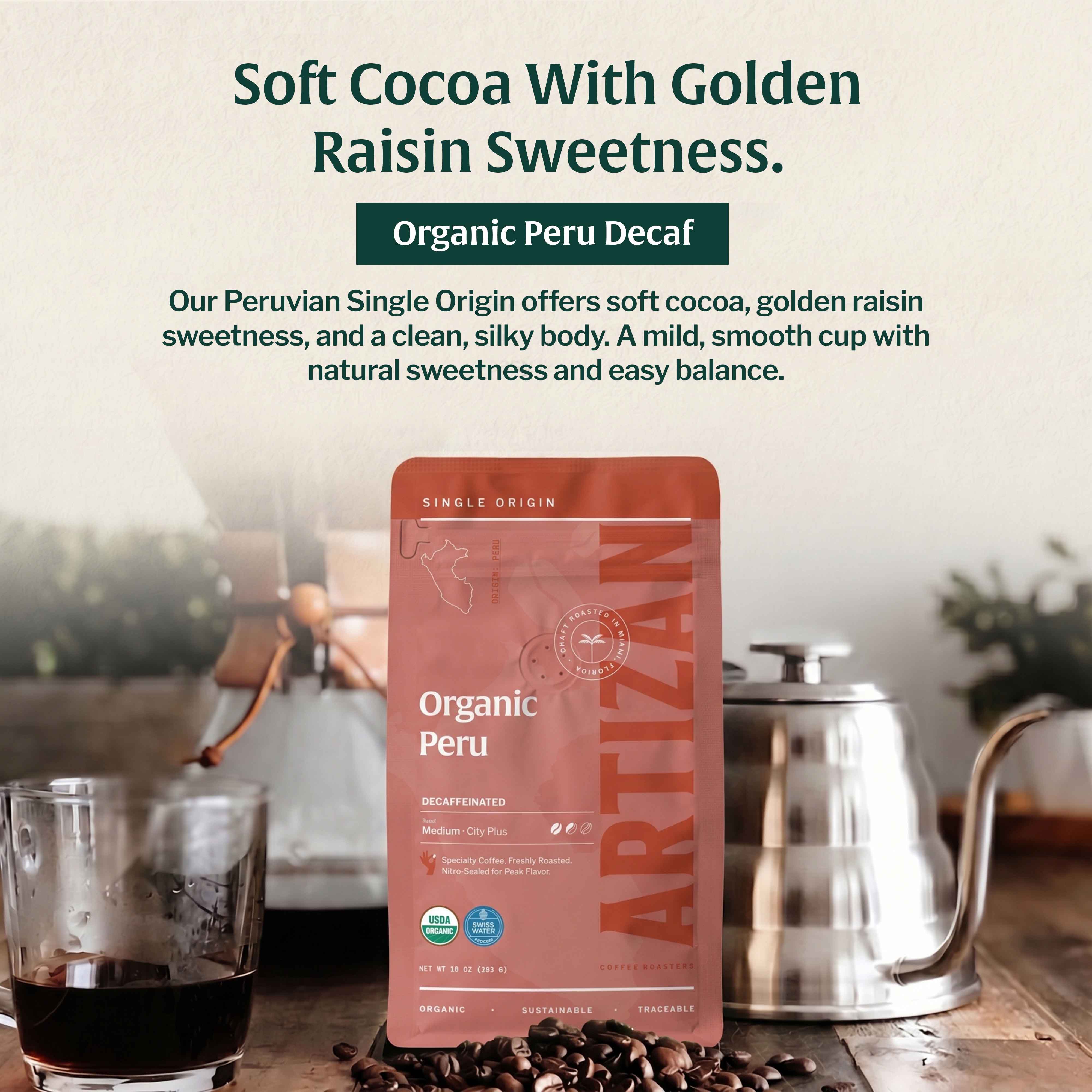 artizan organic Peru decaf, organic whole bean coffee 3D