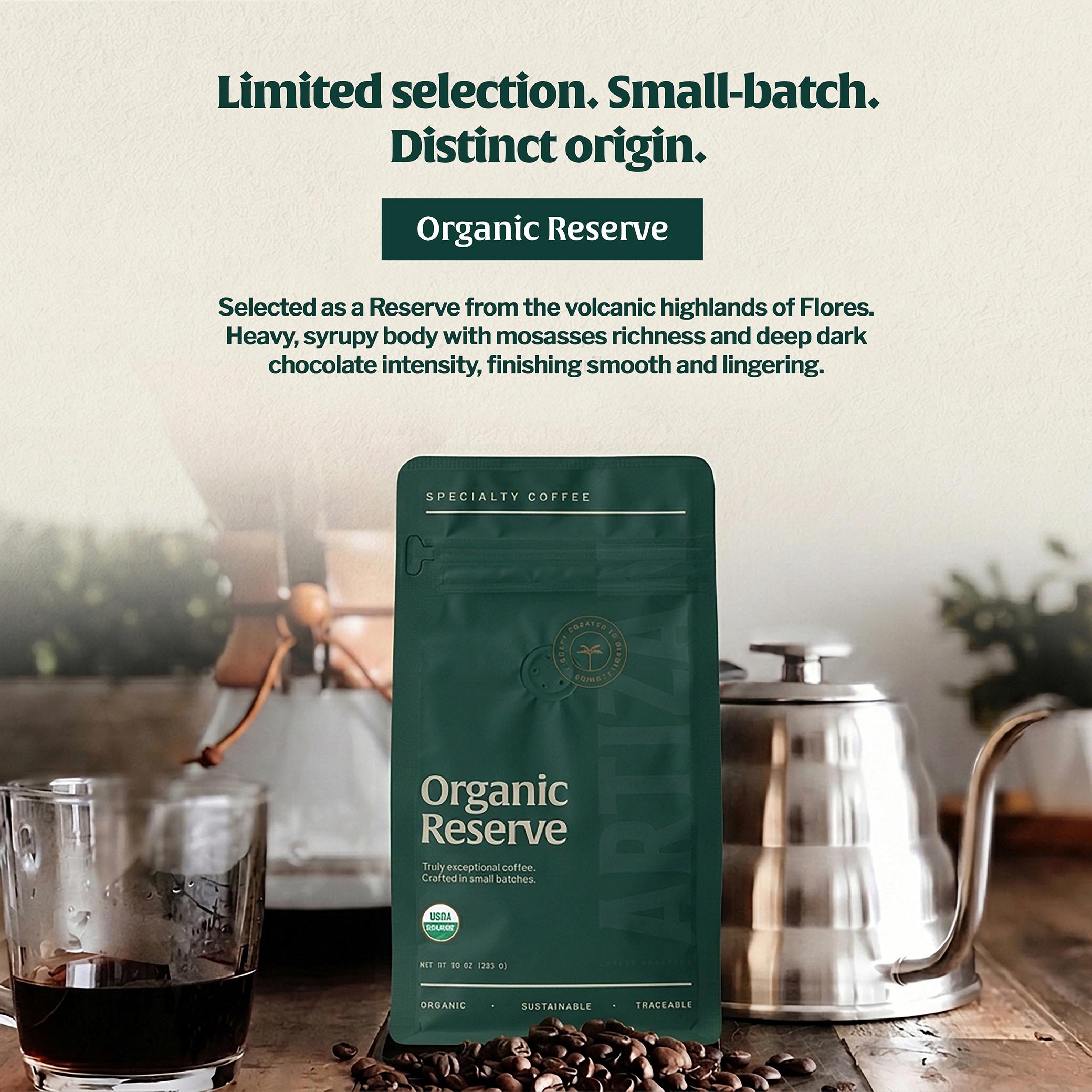 artizan organic reserve organic whole bean coffee detail 1x1