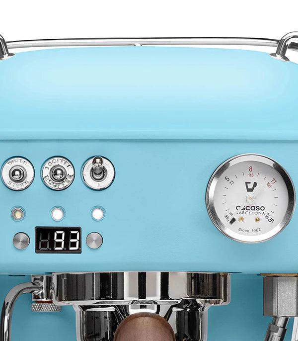 Close look of the gauges and buttons of Blue Variant Ascaso Dream PID Espresso Machine