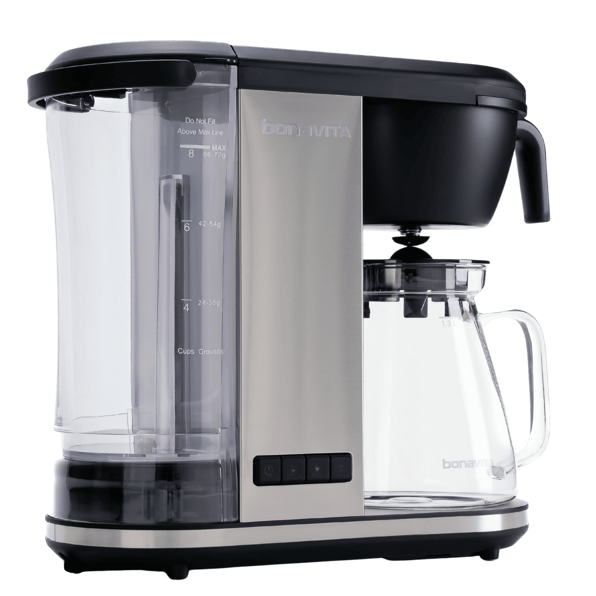 Enthusiast 8-Cup Drip Coffee Brewer with 1.3L Thermal or Glass Carafe Bonavita matte black and stainless glass carafe.